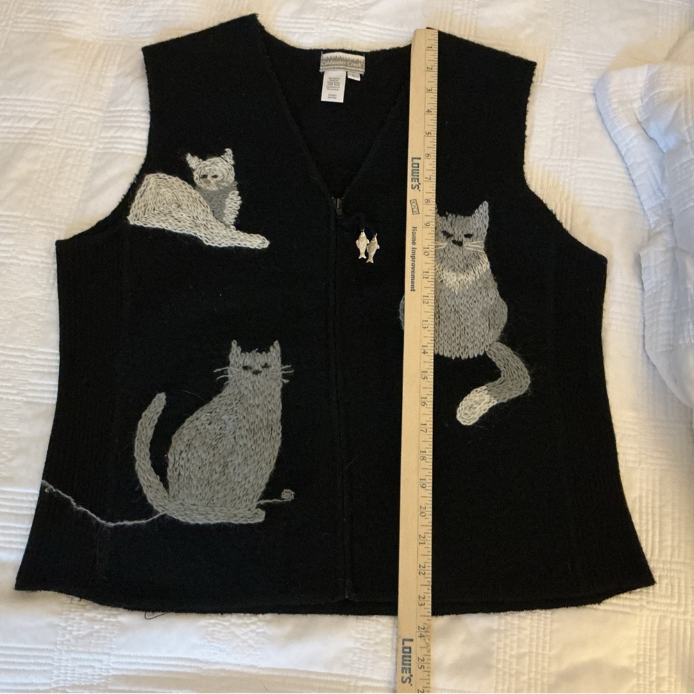Coldwater Creek Black Vest with Gray Cat Designs - Picture 2 of 4